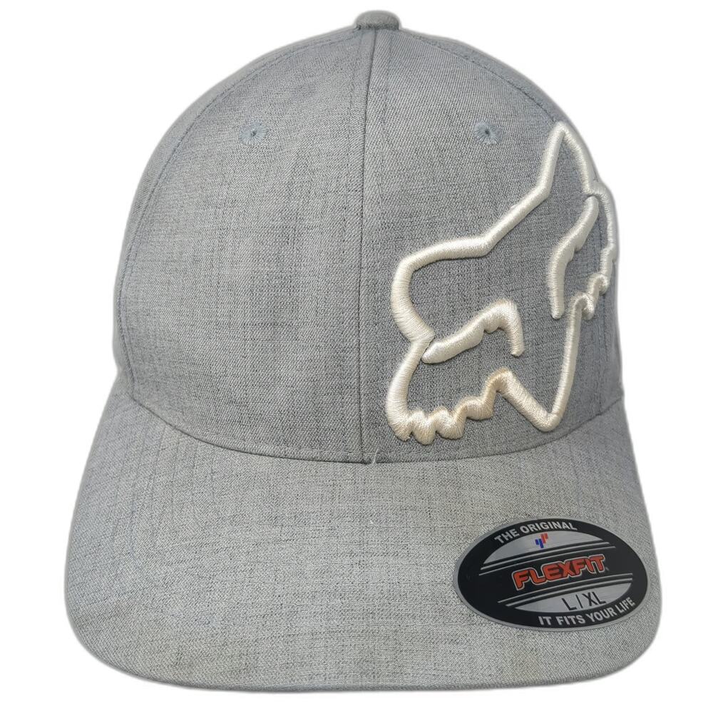 Fox Baseball Cap Gray XL Embroidered Fox Head Logo Flexfit Stretch Fit Hat